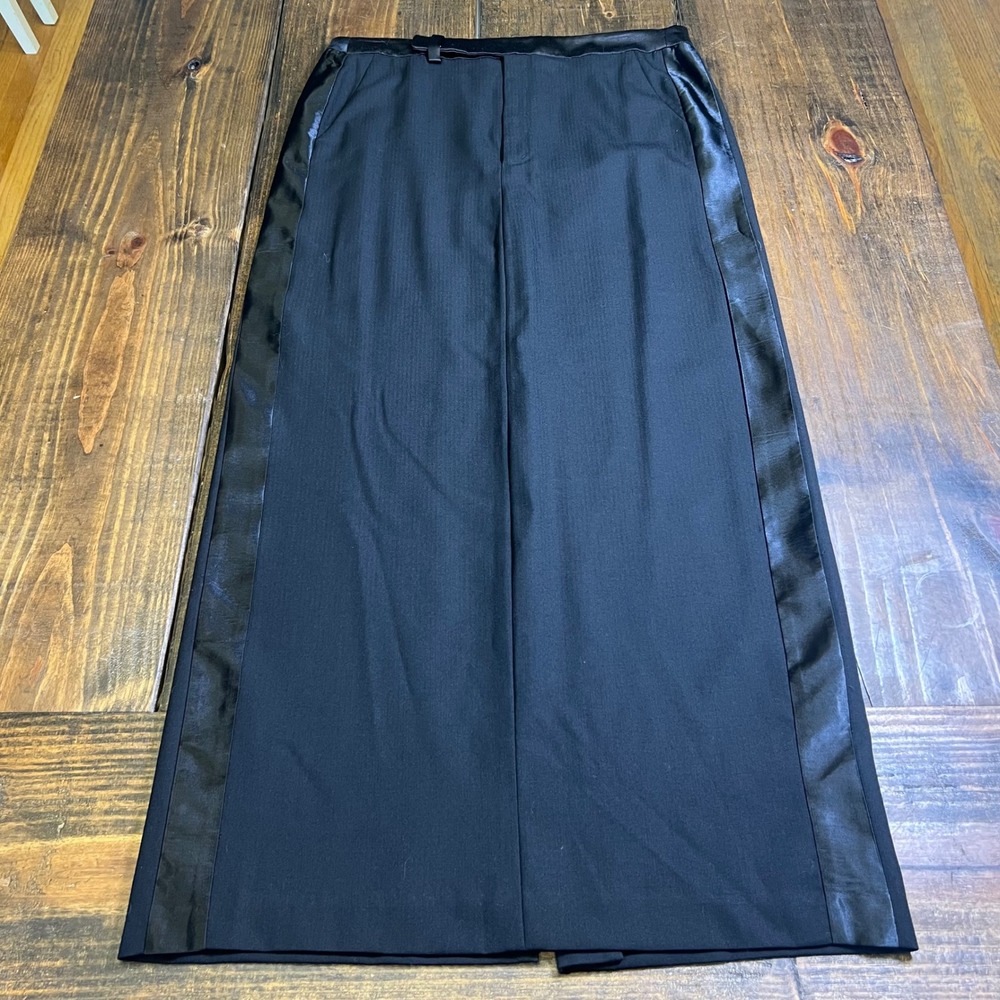 Ralph Lauren Black Wool‎ Herringbone Maxi Skirt Satin Tuxedo Stripe Size 2